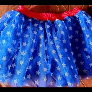 Blue Star Tulle Skirt with Red Waistband